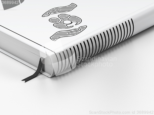 Image of Insurance concept: closed book, Family And Palm on white background