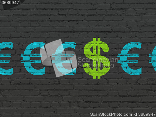 Image of Currency concept: dollar icon on wall background