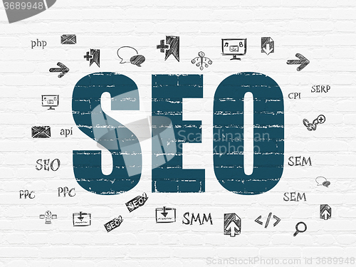 Image of Web development concept: SEO on wall background