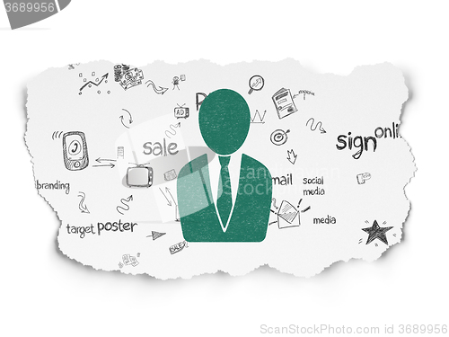 Image of Marketing concept: Business Man on Torn Paper background