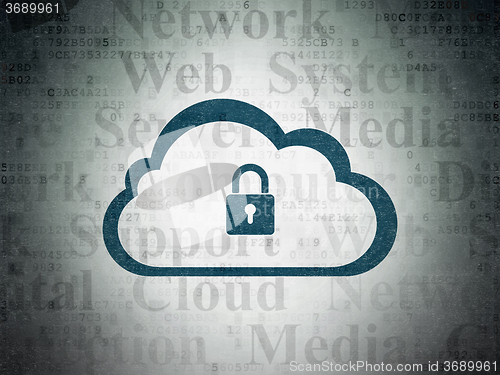 Image of Cloud networking concept: Cloud With Padlock on Digital Paper background