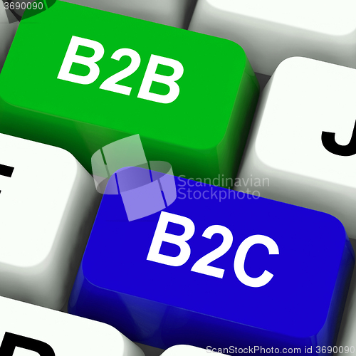 Image of B2B And B2C Keys Mean Business Partnerships Or Consumer Relation