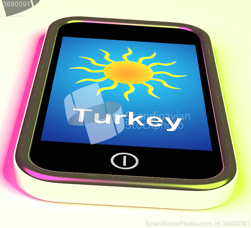 Image of Turkey On Phone Means Holidays And Sunny Weather