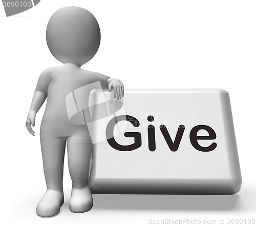 Image of Give Button With Character  Means Bestowed Allot Or Grant