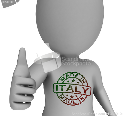 Image of Made In Italy Stamp On Man Shows Italian Products Approved