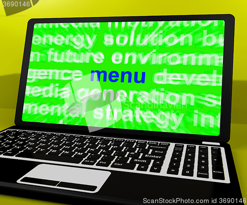 Image of Menu Laptop Shows Internet Ordering Food From Restaurant