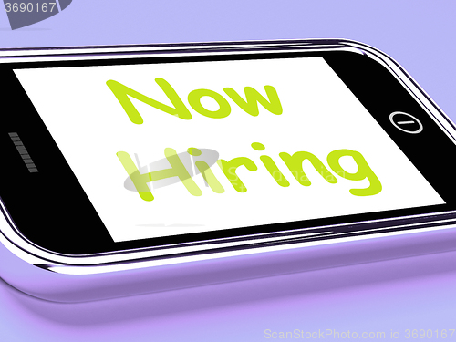 Image of Now Hiring On Phone Shows Recruitment Online Hire Jobs