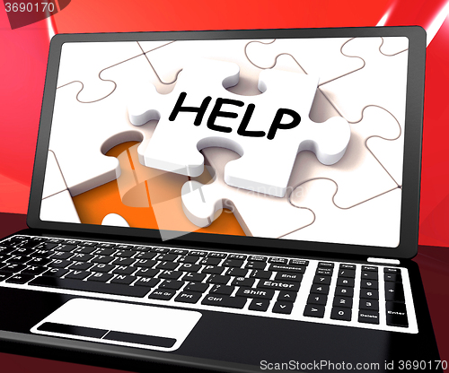 Image of Help Laptop Shows Helping Service Helpdesk Or Support