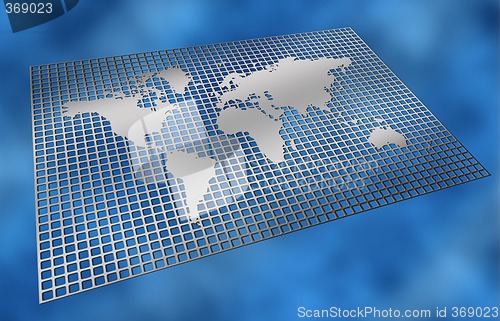 Image of metal grid world map
