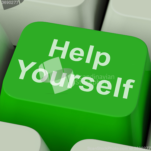 Image of Help Yourself Key Shows Self Improvement Online