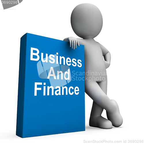 Image of Character With Business And Finance Book Shows Businesses Financ