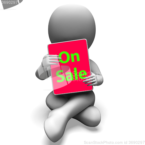 Image of On Sale Tablet Character Shows Promotional Savings Or Discounts