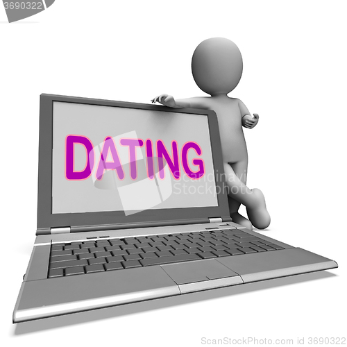 Image of Online Dating Laptop Shows Romance Relationship And Web Love