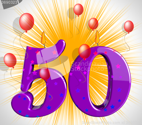 Image of Number Fifty Party Mean Red Wax Or Bright Flame