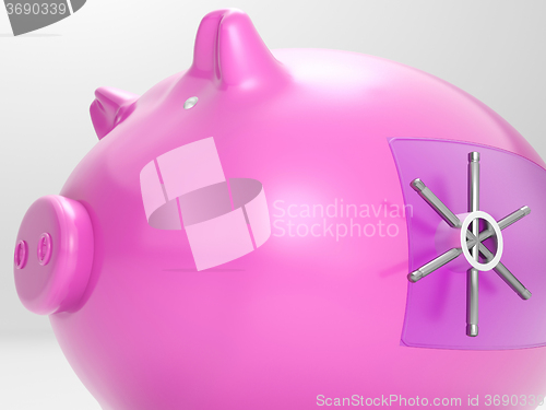 Image of Safe Piggy Shows Money Savings Bank Protected