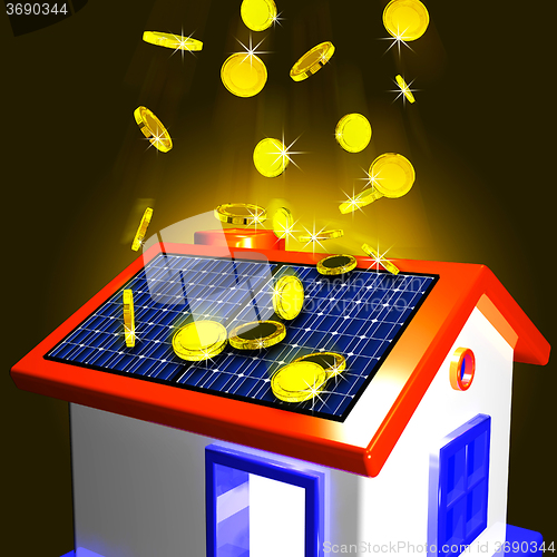 Image of Coins Falling On House Showing Extra Money And Improved Economy