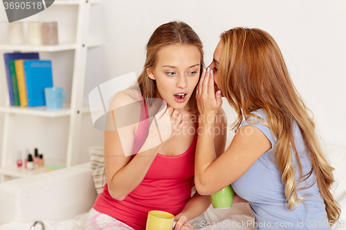 Image of young women drinking tea and gossiping at home