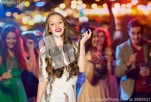 Image of happy young woman or teen girl in fancy dress