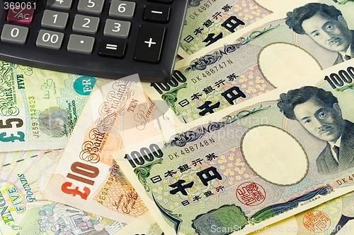 Image of Forex - British and Japanese currency pair with calculator

