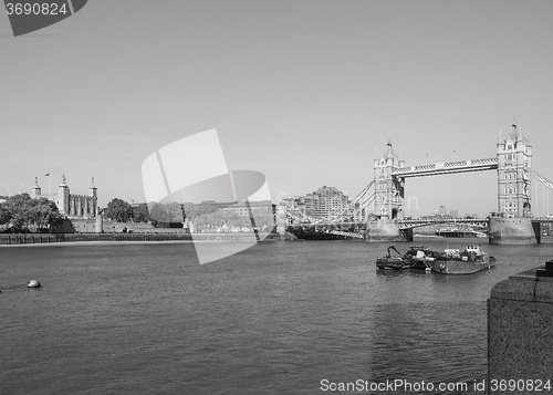 Image of Black and white Tower Bridge in London