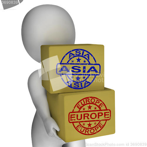 Image of Europe Asia Import And Export Boxes Mean International Trade
