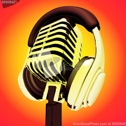 Image of Microphone And Headphones Shows Recording Studio Or Performing