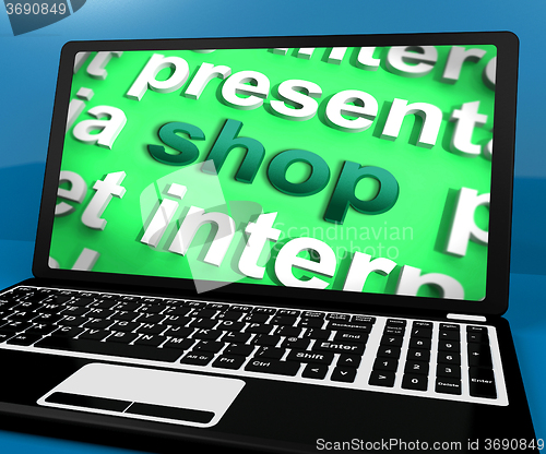 Image of Shop Laptop Shows Purchases From Web Store