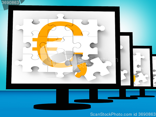 Image of Euro Symbol On Monitors Showing Europe Profits