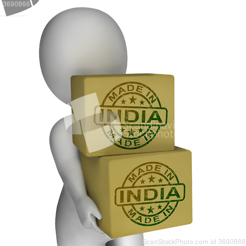 Image of Made In India Stamp On Boxes Shows Indian Products