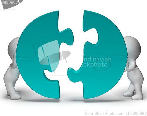 Image of Jigsaw Pieces Being Joined Showing Teamwork And Togetherness