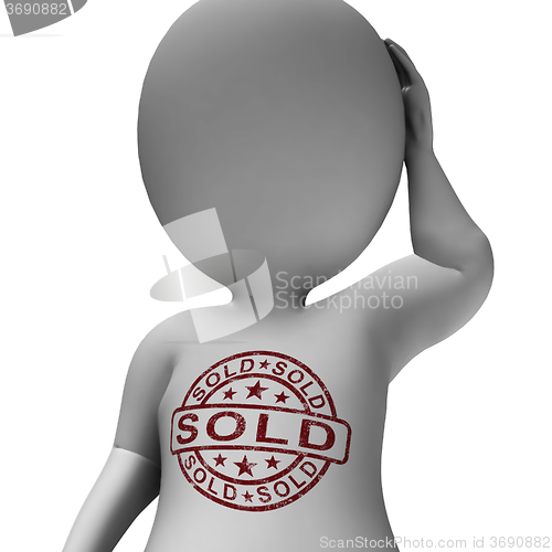 Image of Sold Stamp On Man Shows Selling Or Purchasing