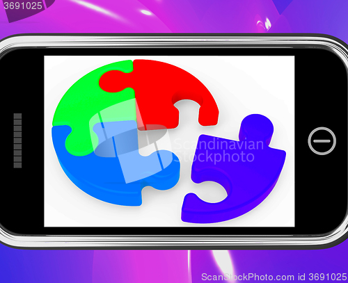 Image of Unfinished Puzzle On Smartphone Showing Teamwork