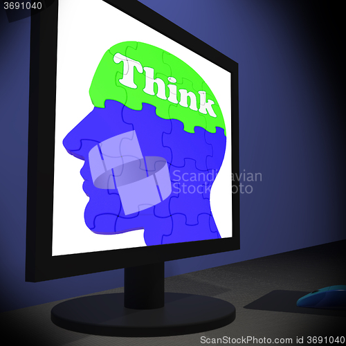 Image of Think On Brain On Monitor Shows Human Solving