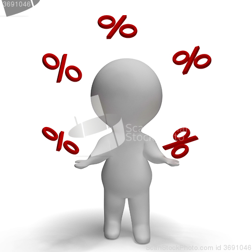 Image of Juggling Percent Sign With 3d Man Climbing Showing Percentage