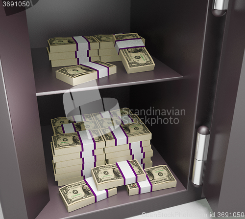 Image of Open Safe With Money Showing Bank Accounts
