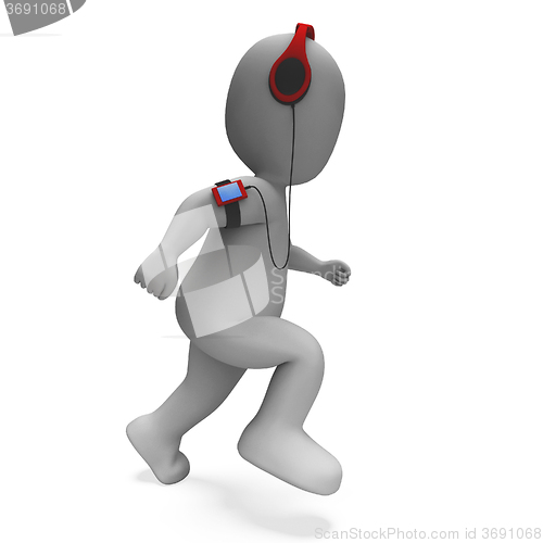 Image of Running Character Listening To Music Shows Music Runner Jogging