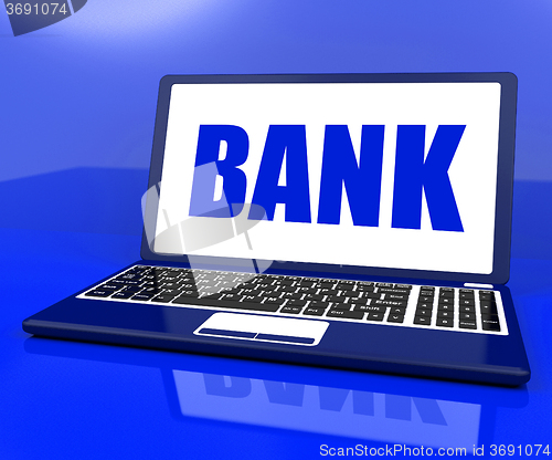 Image of Bank On Laptop Shows Online Or Electronic Banking