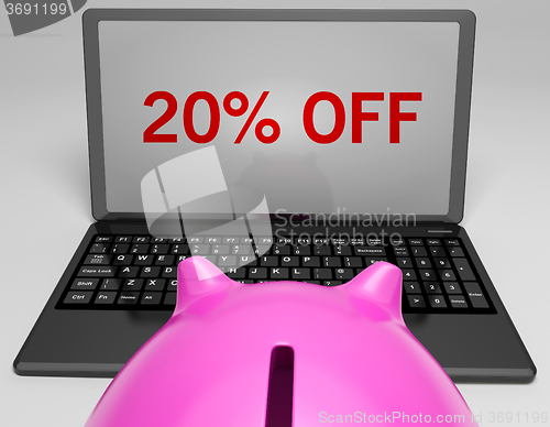 Image of Twenty Percent Off On Notebook Showing Sales