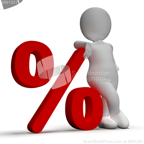 Image of Percent Sign With 3d Man Shows Percentage Or Discount 