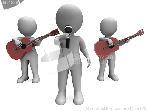 Image of Singer And Guitar Players Shows Band Concert Or Performing