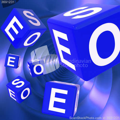 Image of SEO Dice Background Shows Optimized Search Engine 