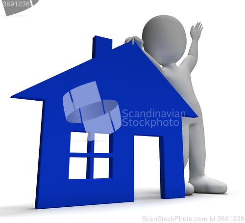 Image of House Symbol And 3d Character Shows Real Estate