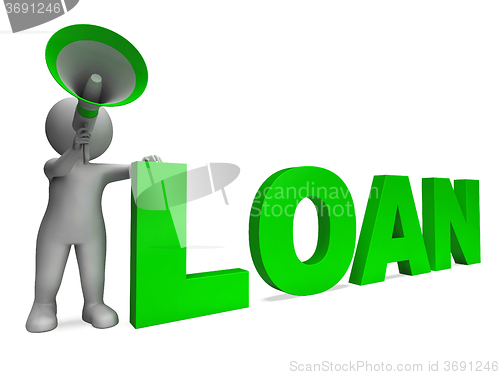 Image of Loan Character Shows Bank Loans Mortgage Or Loaning