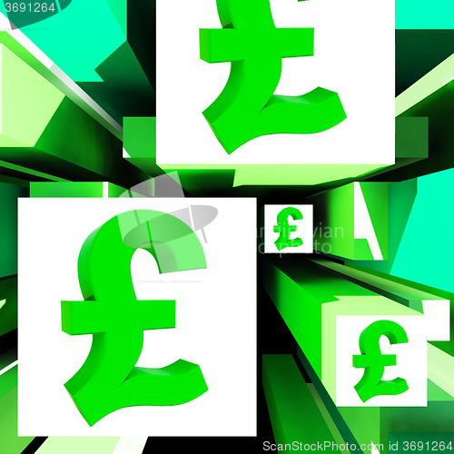 Image of Pound Symbol On Cubes Shows Britain Currency