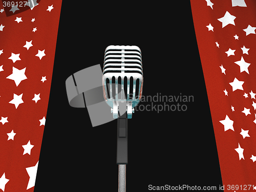 Image of Microphone And Curtains Shows Concerts Or Talent Competition