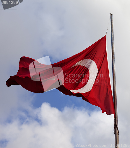 Image of Turkish flag at windy day