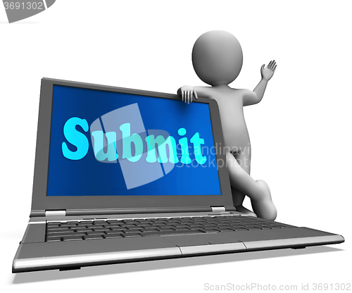 Image of Submit Laptop Shows Submitting Submissions Or Applications