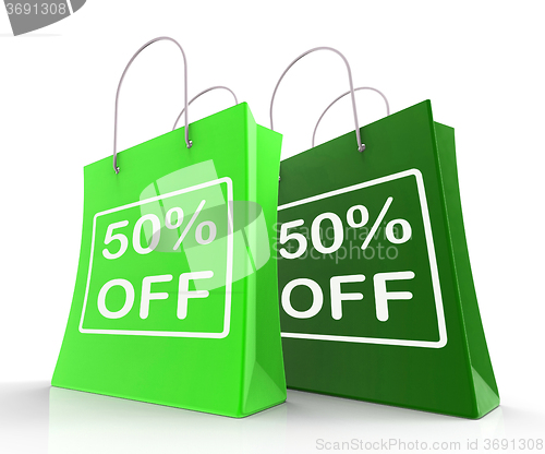 Image of Fifty Percent Off On Shopping Bags Shows 50 Bargains