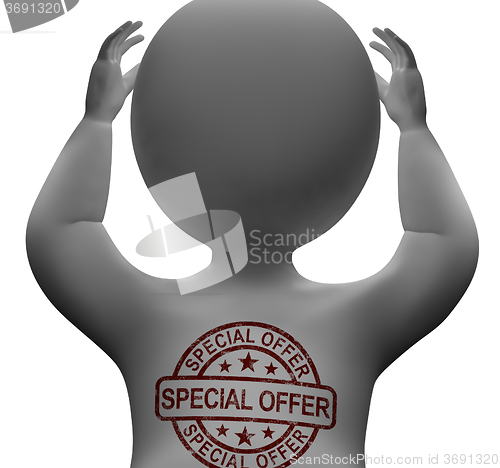 Image of Special Offer Stamp On Man Shows Discount Product