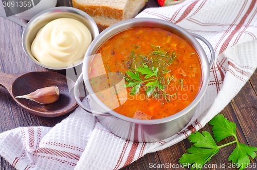 Image of soup with meat and rice